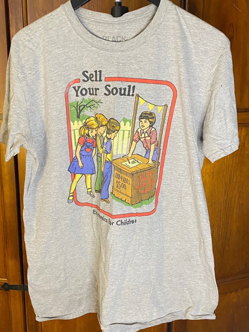 Steven Rhodes Sell Your Soul Economics for Children T Shirt Gray Large